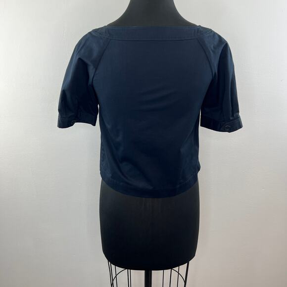 THEORY Navy Blue Short Sleeve Scoop Neck Button Jacket with Pockets Size 2 - Picture 6 of 11